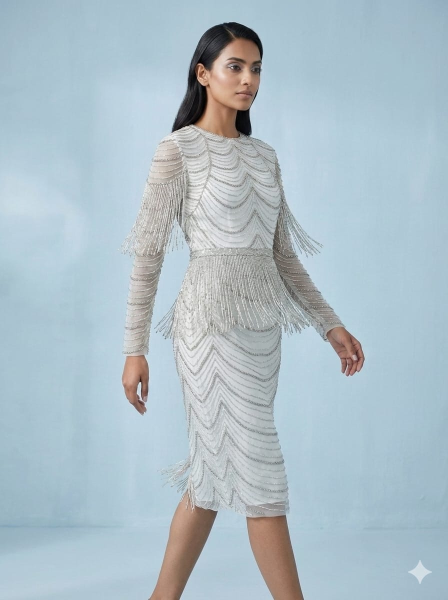 Silver Elegance Fringe Embellished Dress