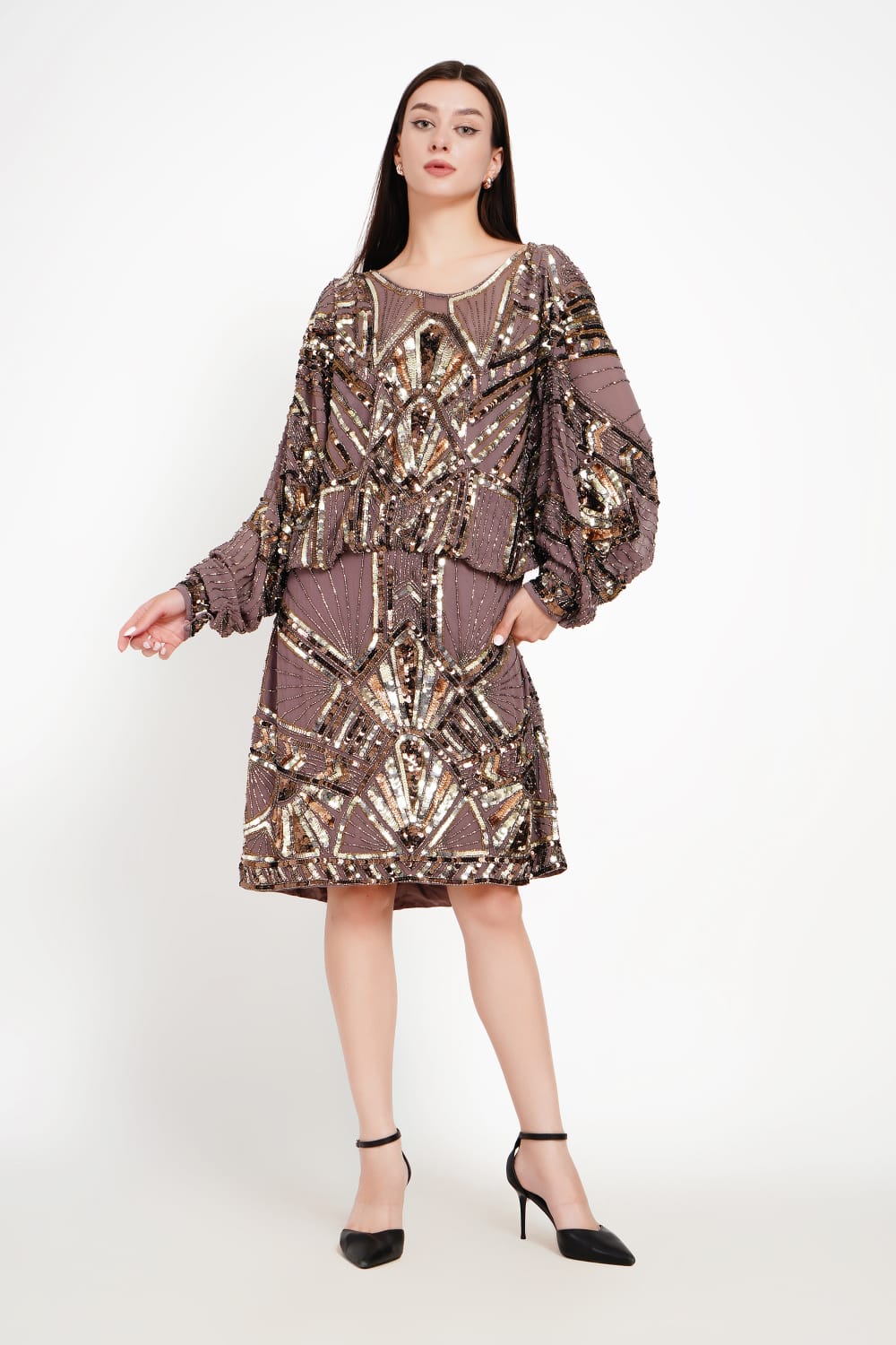 Batwing Mini Dress with Embellished Detailing