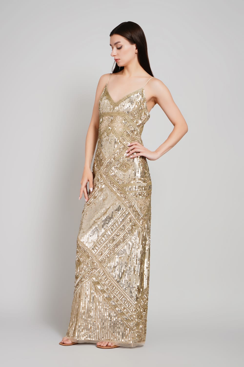 Elarae Geometric Sequin Maxi Gown