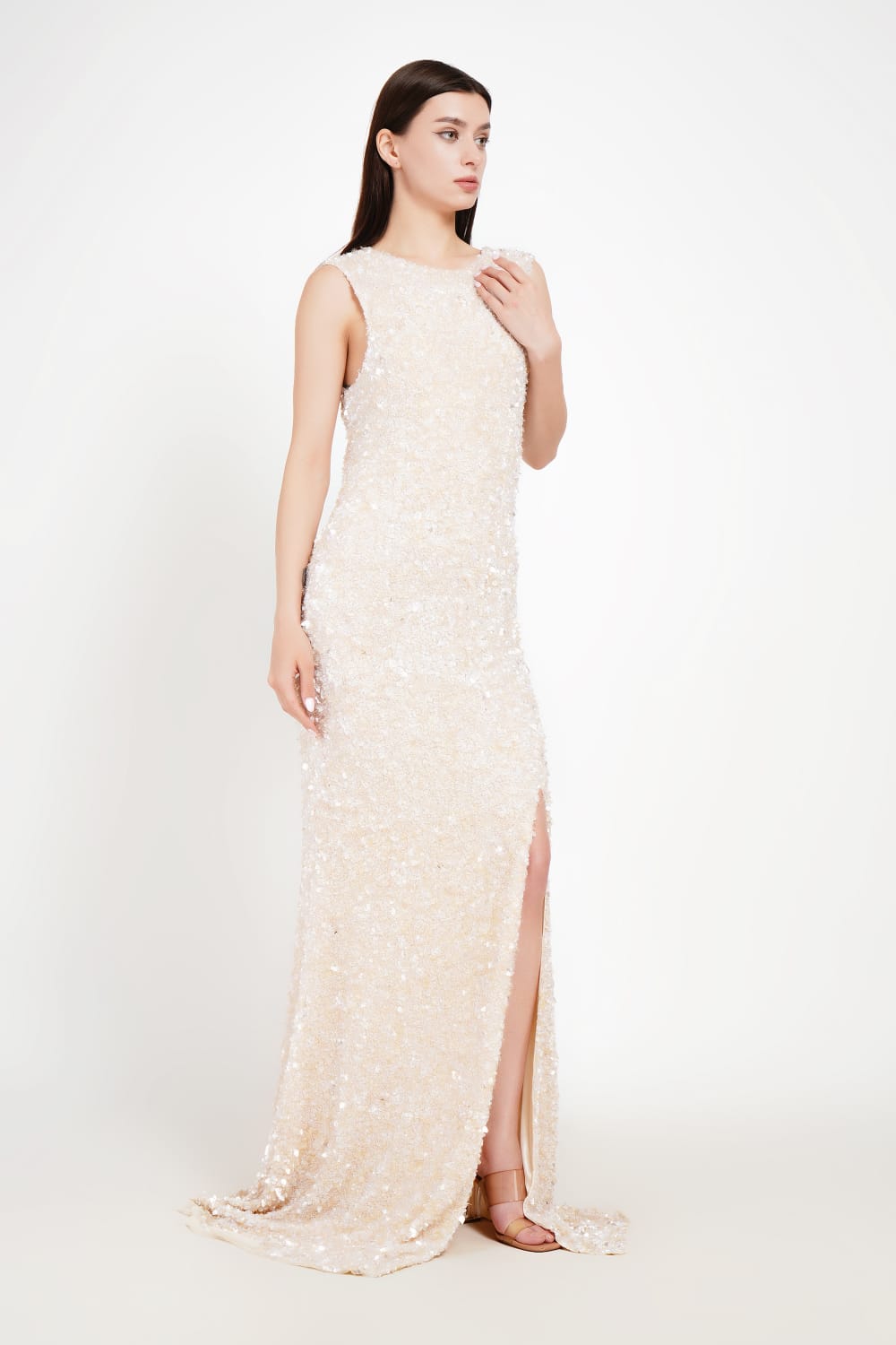 Elegant Alabaster Luminary Slit Evening Gown
