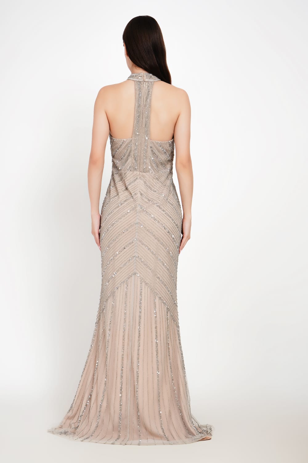 Embellished Halter Neck Evening Gown