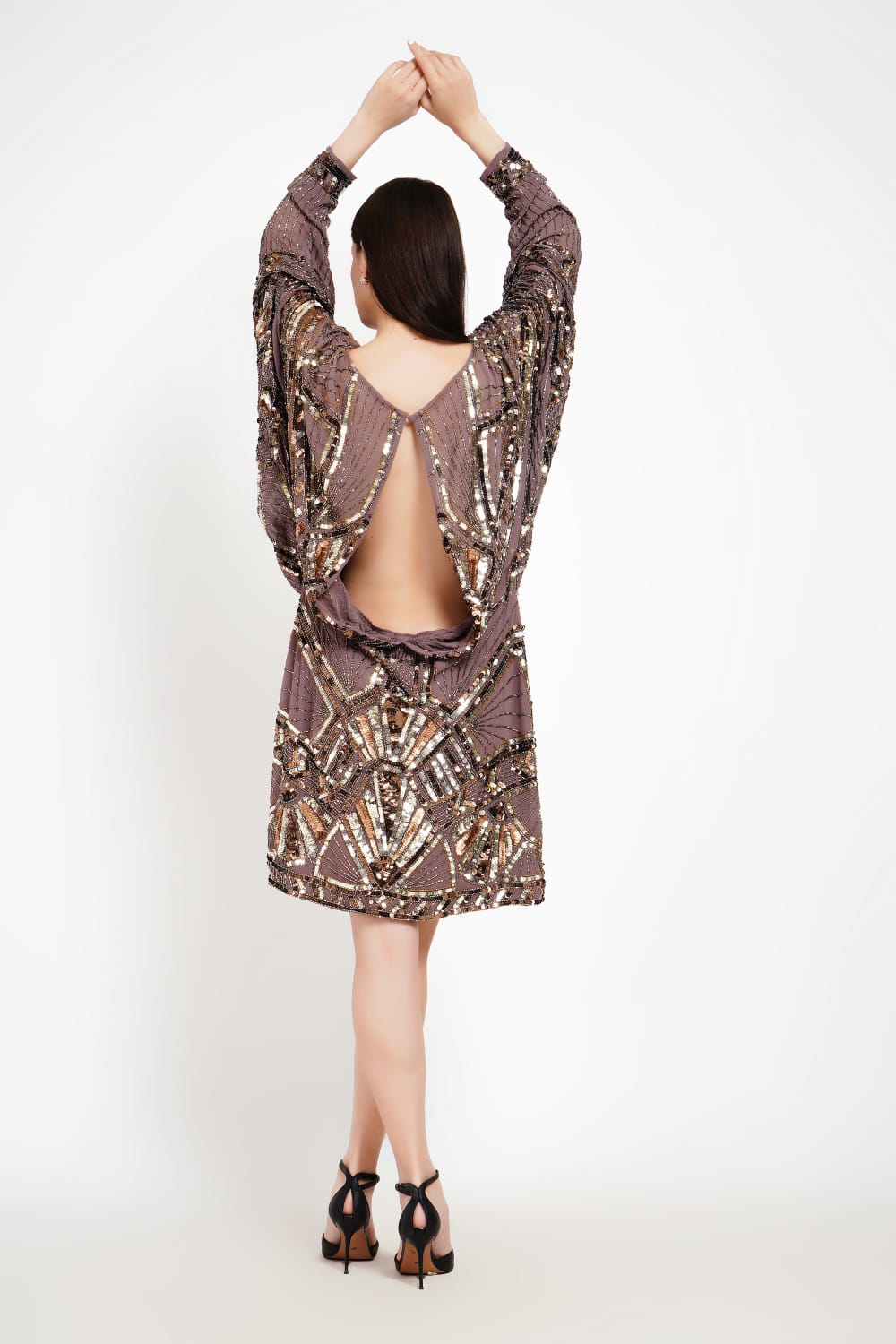 Batwing Mini Dress with Embellished Detailing