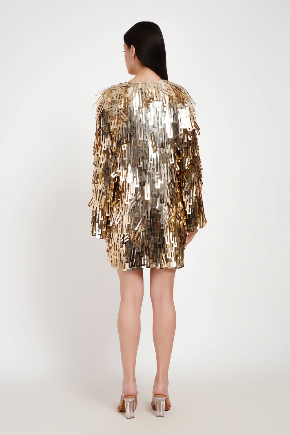 Embellished Shard Sequin Long Sleeve Mini Dress