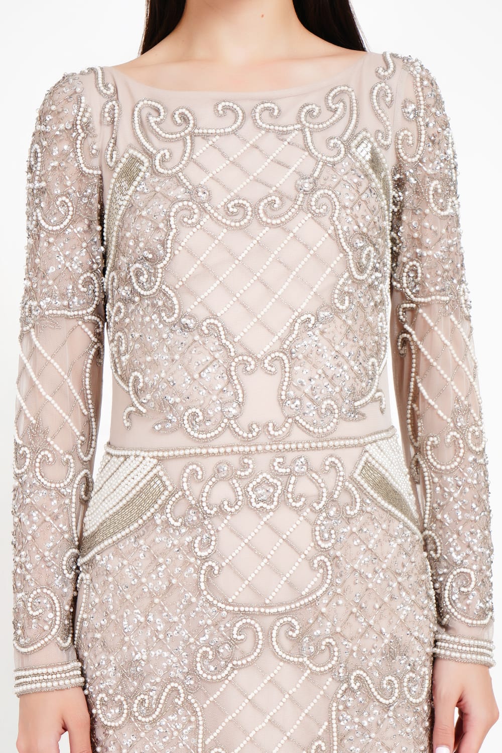 Long Sleeve Dress with Pearl Embellishments