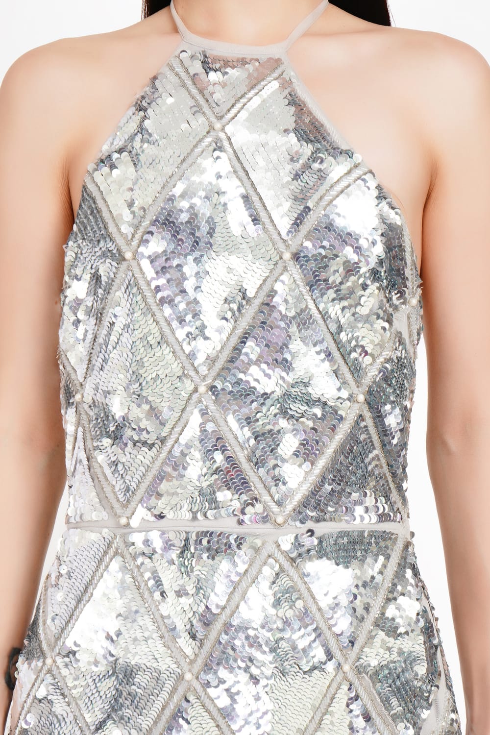 Elegant Halter Neck Mini Dress with Embellishments
