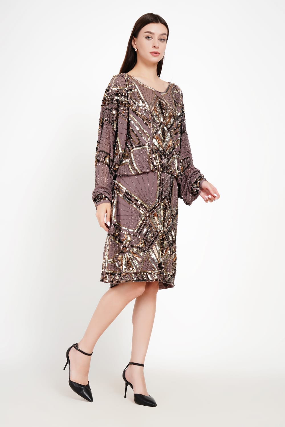 Batwing Mini Dress with Embellished Detailing