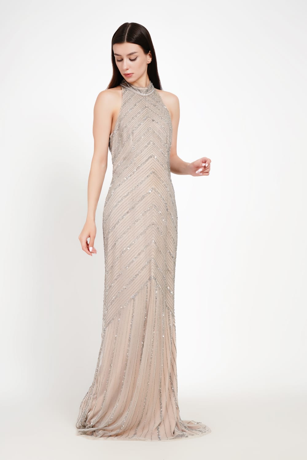 Embellished Halter Neck Evening Gown