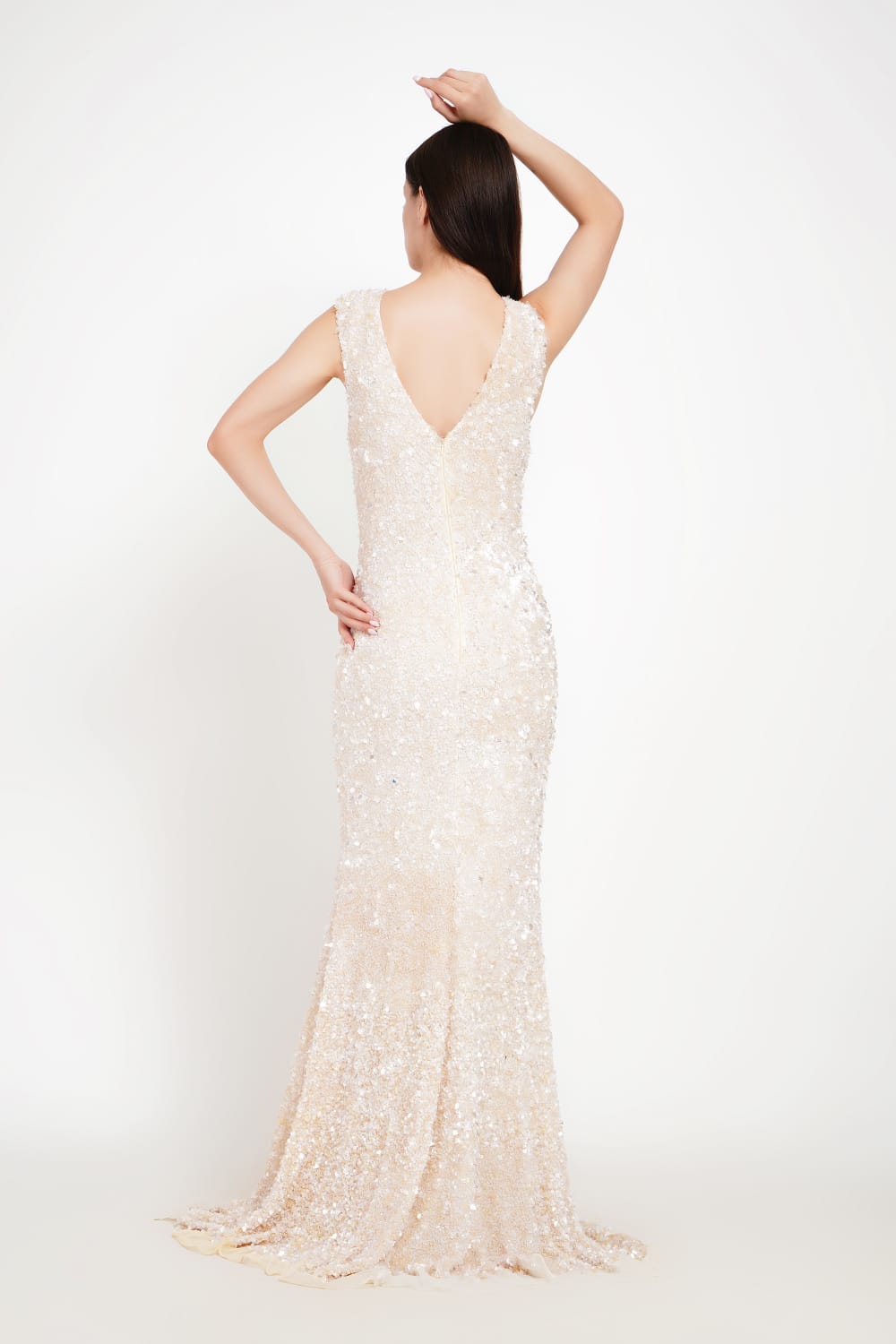Elegant Alabaster Luminary Slit Evening Gown