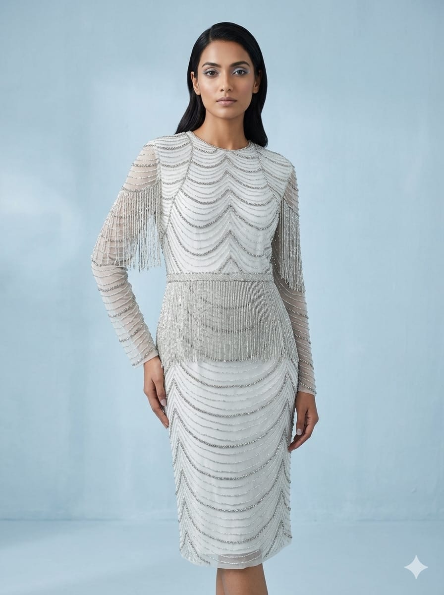 Silver Elegance Fringe Embellished Dress