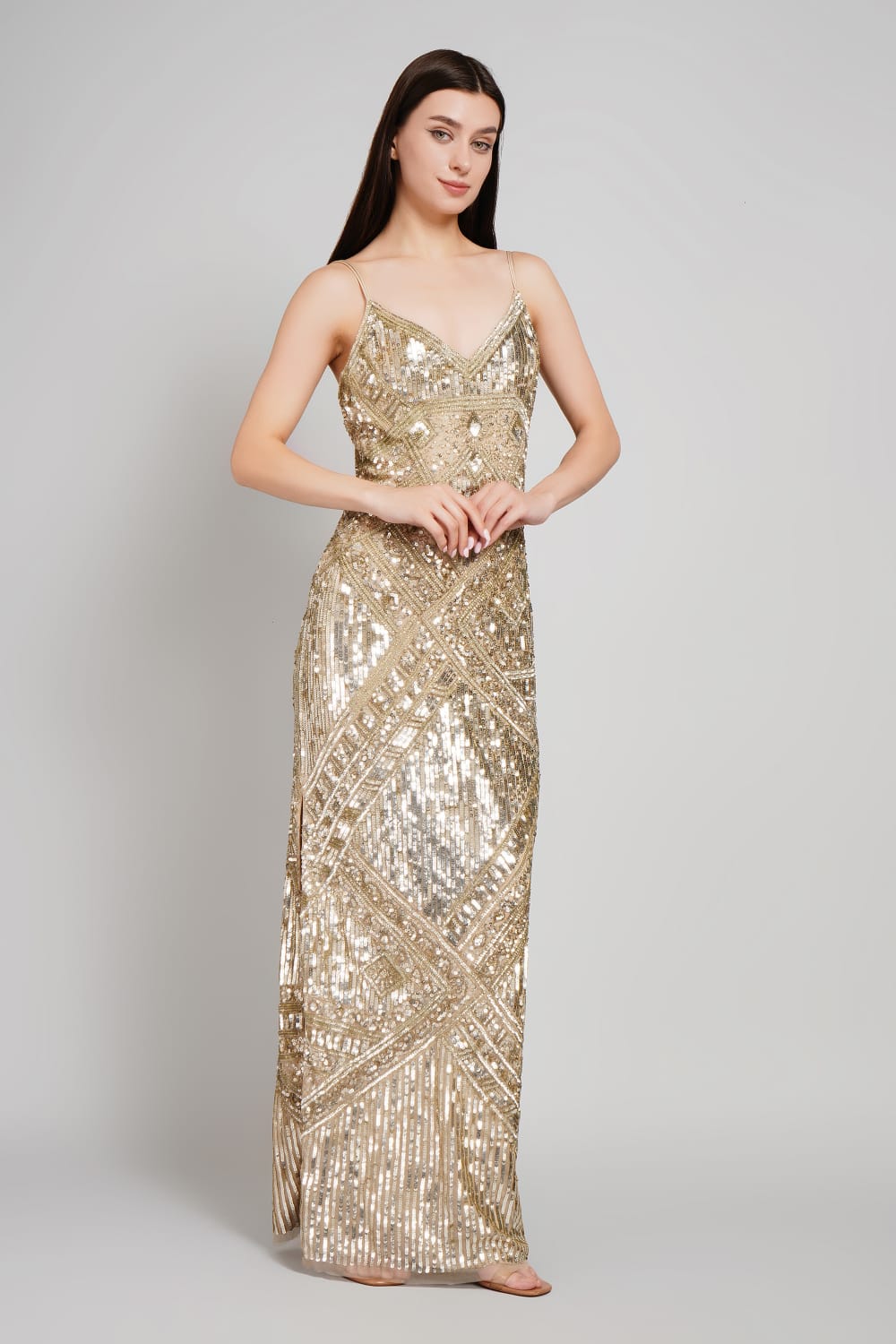 Elarae Geometric Sequin Maxi Gown