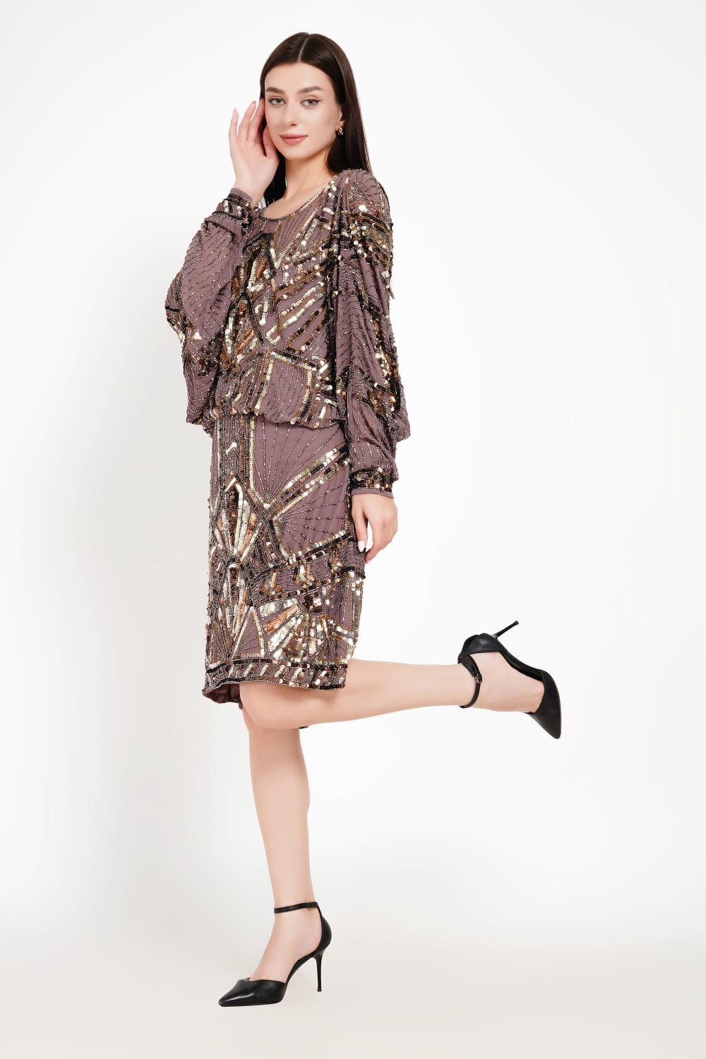 Batwing Mini Dress with Embellished Detailing