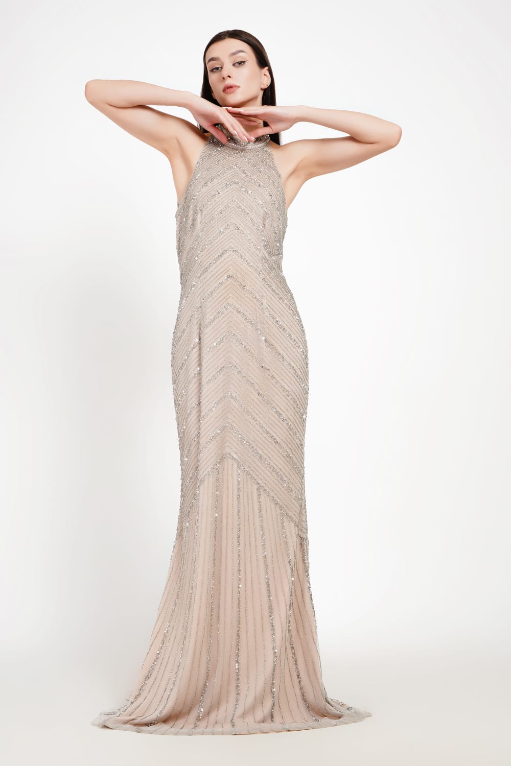 Embellished Halter Neck Evening Gown
