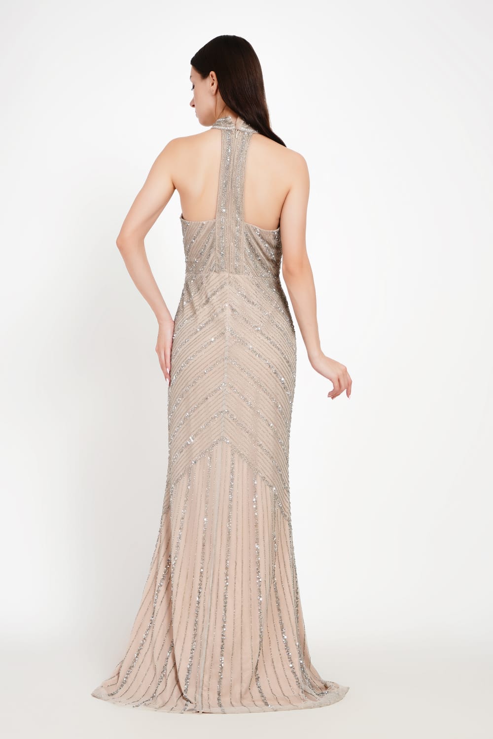 Embellished Halter Neck Evening Gown