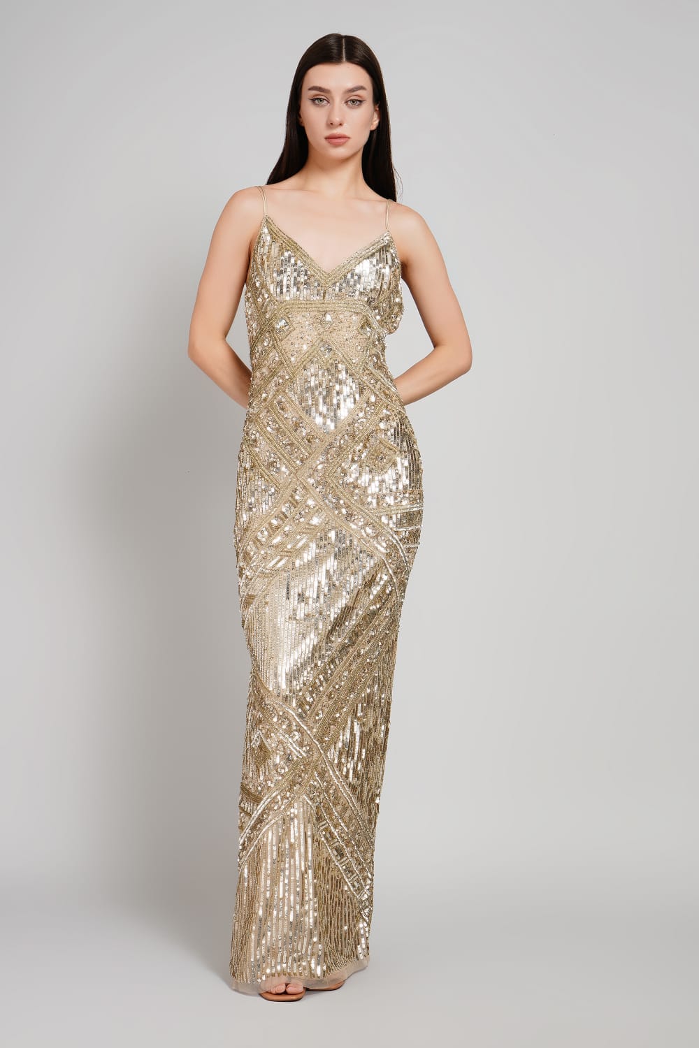 Elarae Geometric Sequin Maxi Gown